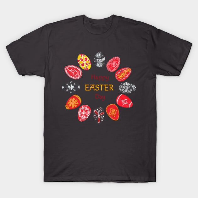 Happy Easter day Pysanka - circle of Easter eggs T-Shirt by Wolshebnaja
